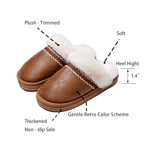 Women's Plush - Trimmed Slippers, Gentle Retro Color Scheme, Soft Fuzzy Plush, Advanced Texture Platform, Cozy Daily Wear Mules4