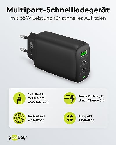 Inconnu Wentronic Goobay 3X Multiport Quick Charger 65W, 2X USB-C, 1X USB-A Nero - 2