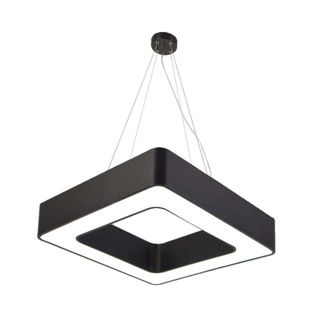 ENERJ Modern Square LED Pendant Light, 40W 6500K Daylight, Hanging Ceiling Lamp, Black Minimalist Geometric Chandelier for Kitchen Island, Dining Room, Living Room, Office, Hotel