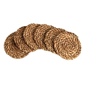 KAZI Essentials Boho Coasters for Drinks – Set of 6, Natural Wicker Raffia Woven Coasters, Eco-Friendly Handmade by African Artisans, Housewarming Gift, Coastal, Cottage Décor (Natural Cattail)