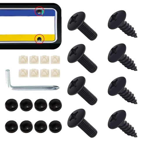 Image of Hugwits 8 PCS Black License Plate Screws, Rustproof Stainless Steel License Plate Bolts Kit for Front & Rear, Standard Car Tag Frame Mounting Screws
