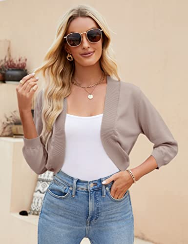 Image of Women's 3 /4 Sleeve Cropped Cardigan Sweater Open Front Short Shrugs Cardigans Lightweight Sweaters