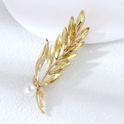 Image of Rhinestone Wheat Brooch for Women Gold Crystal Pearl Wheat Sheaf Brooch Pin Elegant Clothing Hat Bag Accessories Christmas Birthday Party Wedding Costume Jewelry