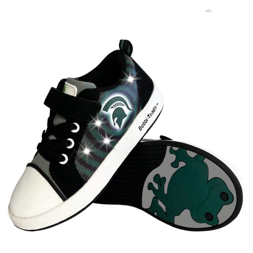 Bobbi-Toads Michigan State University Lighted Sneaker with Adjustable Strap Child Shoes & Mascot Sparty (Toddler/Little Kid) Green and Black