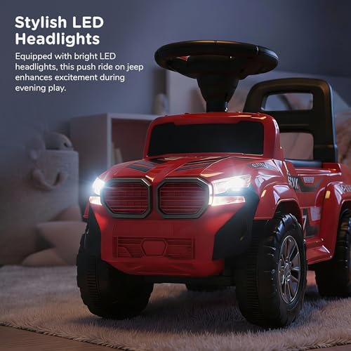 Image of Baybee Nitro Ride on Cars for Kids | Portable Ride on Jeep with High Backrest & Toy Storage | Baby Push Ride ons Toys Car with Music & LED Light | Outdoor Kids Cars for 1 to 3 Years Boy Girl (Red)