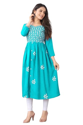 Image of Women's Rayon Embroidered Flared Kurtis