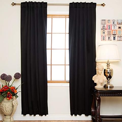 Black Rod Pocket Energy Saving Thermal Insulated Blackout Curtain 108 Inch Length Pair Cover