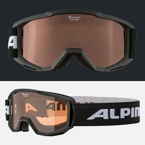 Foto von ALPINA PINEY - Beschlagfreie, Extrem Robuste & Bruchsichere Skibrille Mit 100% UV-Schutz Für Kinder, black, One Size