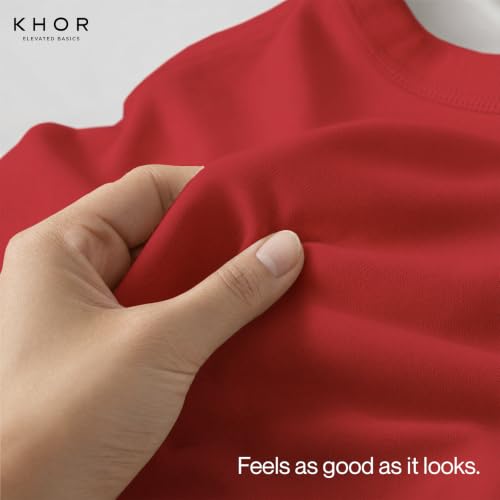 Image of KHOR Men's 100% Breathable Cotton Crew Neck T-Shirt, Regular Fit, Short Sleeve,