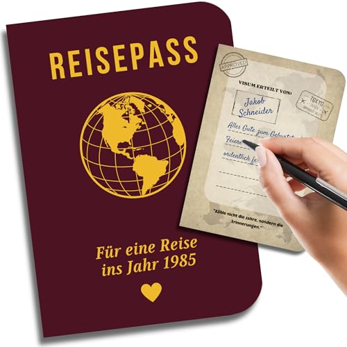 EQUIK PRODUCTS Geburtstagskarte 1985 – Reisepass in die Vergangenheit – Originelles Geschenk für Männer & Frauen – Gästebuch & Unterschriftenbuch