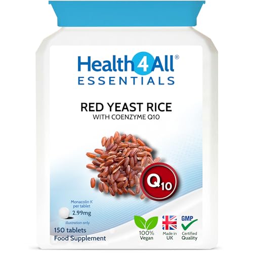 Health4All Red Yeast Rice with CoQ10, 2.99mg monacolin k per Tablet, 5 Months Supply 150 Tablets, Cholesterol Lowering Supplement, Vegan, Gluten Free, Citrinin Free | Made in UK