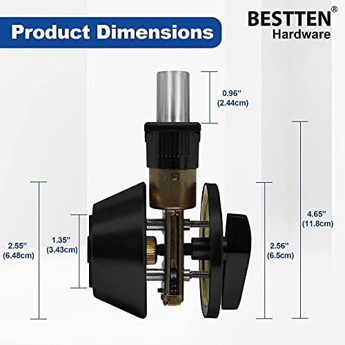 [2 Pack] Bestten Single Cylinder Deadbolt, Keyed Alike Dead Bolt Door Lock, Thumb Turn Inside, Matte Black Finish #TOP6