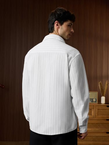 Image of The Souled Store Seersucker: Men and Boys Long Sleeve Spread Collar Striped Lightweight Easy to Style Everyday Office Wear Cotton Relaxed Shirt