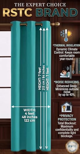 Image of 100% True Blackout Curtains 7 Feet, Set of 1 Panels | 300 GSM Heavy Room Darkening Polyester Cloth for Bedroom & Living Room | Thermal Insulated Heat & Noise Reducing (84x47 Inch, Aqua) | 100% Room Darkening Thermal Insulated Heat & Noise Reducing Curtains 7 feet long