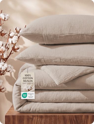 Image of Bedsure PureWoven 100% Cotton Muslin Duvet Cover King Gauze Bedding Set