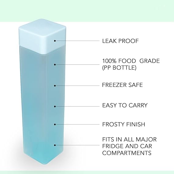 Image of Square Fridge Water Bottles Set of 6 1 Litre BPA Free Plastic Refrigerator Bottles Slim & Space Saving Water Bottle Set for Home & Office