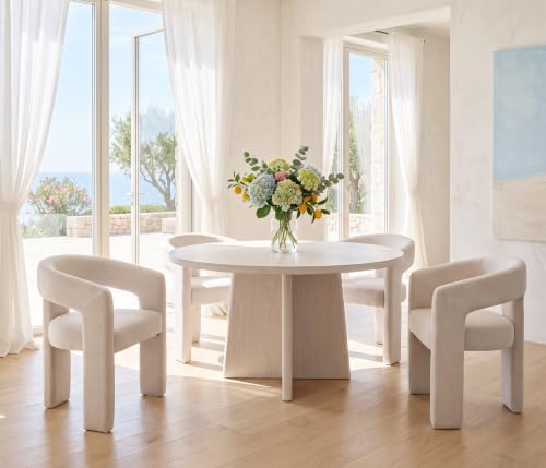 RIVOVA Modern Barrel Dining Chairs Set of 2, Linen Upholstered Accent Side Chair with Arms Comfy Makeup Vanity Chairs, Dining Living Room Kitchen Chairs, Beige - Image 3