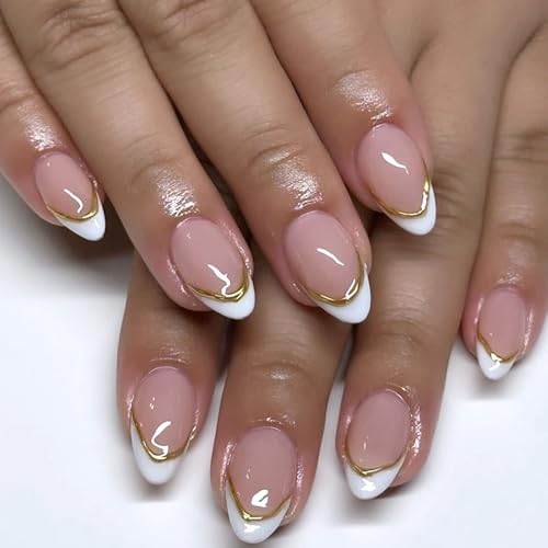 MAOTTIE Short Press On Almond Fake Nails - Flower Acrylic Fall Nails Press Ons Full Cover Glue On Cute False Floral Stick On Nails for Women - 30 Pcs