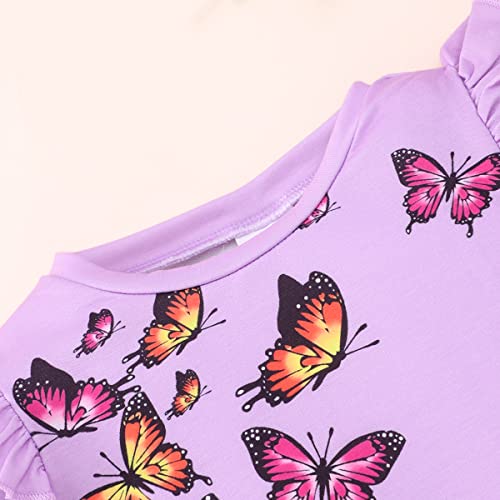 Image of Little Girls 2 Piece Outfits Ruffle Sleeve Unicorn Sweatshirts Top and Leggings Set School Outfits Kids Clothing Set