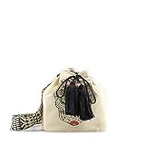 bolso borlas zara Bolso bandolera paja borla MODELISA - Bolso Bandolera Saco Borla Paja Estampado Viaje Mujer (Negro/Beige)