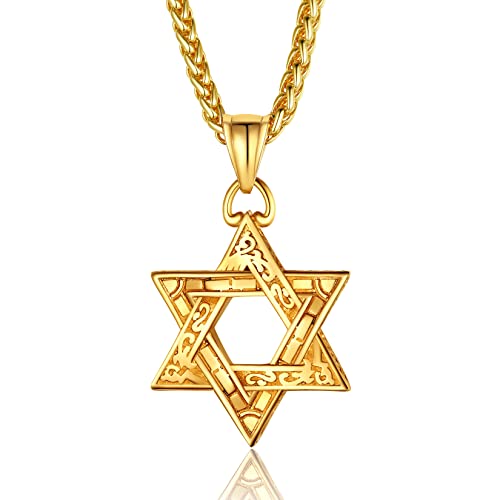 Pendentif Étoile de David en acier argenté pour homme collier juif hexagonal de qualité supérieure