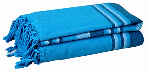 EHC Natural Cotton Textured Kerala Pattern Stripe Throw Kerala For Sofa Arm Chair Bedspread Settee Throw - 250 x 380 cm, Super Giant Size - Teal
