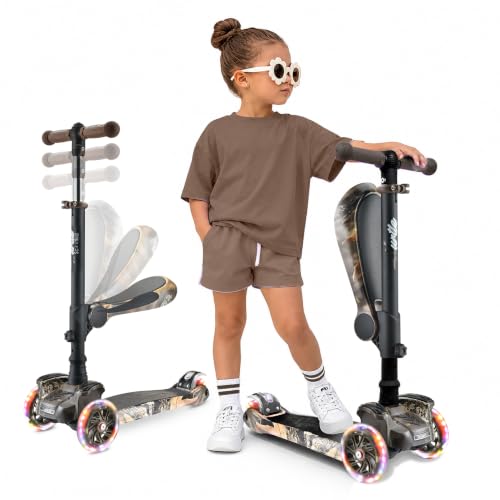 Image of Hurtle 3-Wheeled Scooter for Kids - Wheel LED Lights, Adjustable Lean-to-Steer Handlebar, and Foldable Seat - Sit or Stand Ride with Brake for Boys and Girls Ages 1-14 Years Old