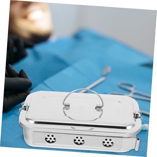 BUGUUYO Instrumentenbox mit Deckel und Löchern Rostfrei Nahtloses Design Sicherer Griff Vielseitiger Sterilisator Organizer für Medizinische Werkzeuge und Verbandsmaterial