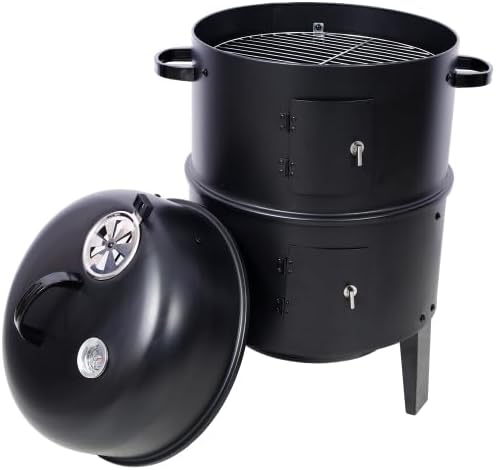 Miniatura 4 de 16-Inch Vertical Charcoal Smoker Grill, 3-in-1 BBQ Smoker & Grill with Thermometer, Dual Doors, Adjustable Vents, Portable Outdoor Cooker for
