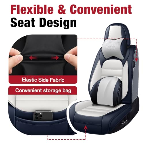 Image of Deluxe Front Seat Covers for Toyota Camry 2015-2026, Blue-White