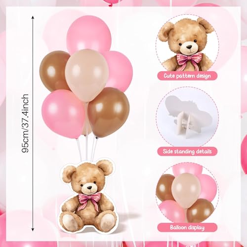Image of 6 Sets Bear Baby Shower Balloon Stand Kit for Table Girl Baby Shower with Balloon Ornament for Pink Bear Theme Gender Reveal Birthday Party Table Decoration Supplies