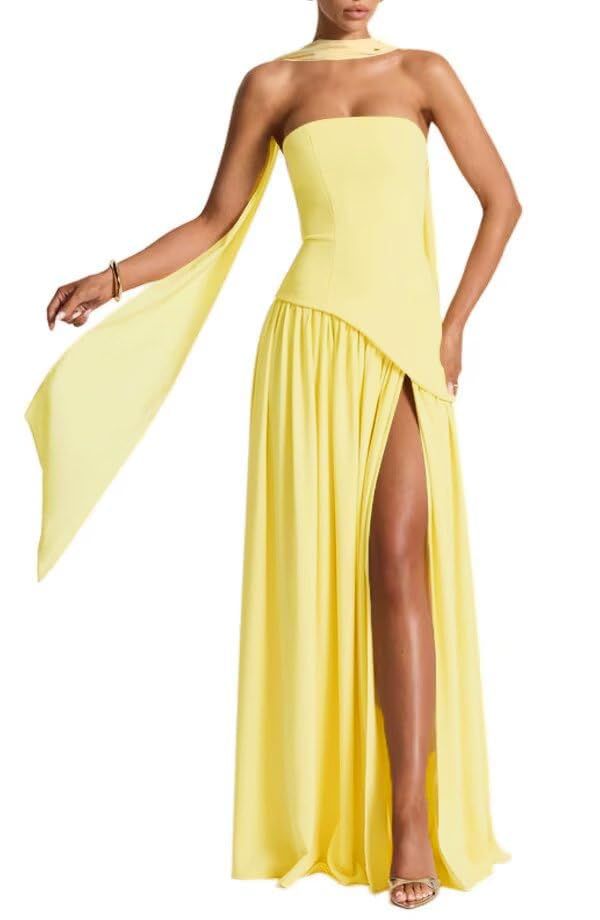Infuness Damen Korsett Kleid mit Seidenschal Chiffon Abendkleid Schlitz Ballkleider Lang Elegant Ärmellose Prinzessin Brautjungfer