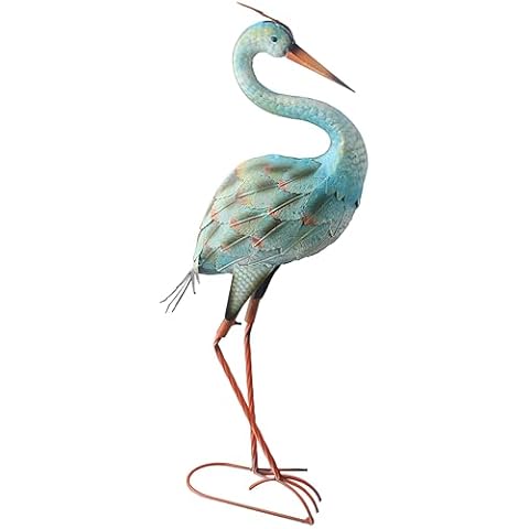 Xinkulas Garden Decor Blue Heron Yard Art Decor Large Metal Cranes Statues for Outdoor Indoor Decorations, Outside Patio, Pool, Lawn (Blue) Cover