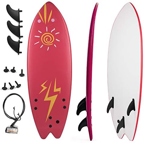 Grande Juguete Surfboard 5'5", Soft Top Surf Board, Lightweight Surfing Foamie Board Tri Ocean Beach Boards Great for Kids, Adults and Children (Red)