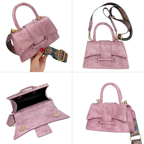 Crossbody Purse with Guitar Strap Leather Women Top Handle Shoulder Bags Vintage Small Square Bag Handbag4
