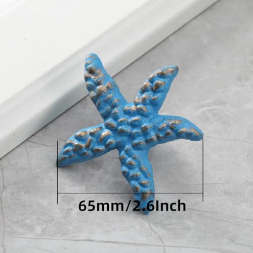 Joyindecor Ocean Cabinet Knobs for Dresser Cupboard Wardrobe Cabinet Kitchen, Distressed Cast Iron Beach Theme Drawer Pulls Handles, Marine Style Nautical Starfish Dresser Knobs, Pack of 4 (Blue)