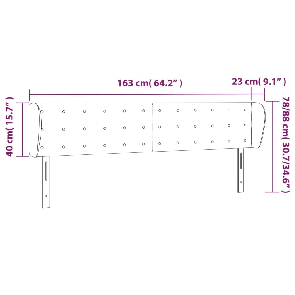 Testiera nera con orecchie 163 x 23 x 78 x 88 cm, rivestimento in tessuto regolabile, imbottita, per camera da letto, testiera singola, cabeceras de cama