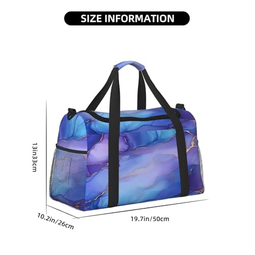 Purple Blue Marble Texture Travel Duffel Bag with Strap Multi Pockets Sports Bag Handbag Large Shoulder Bag for Gym Weekend Fitness Camping4