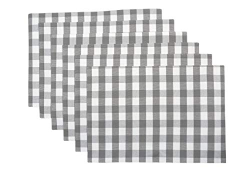Urban Villa 100 Cotton Fused Place Mats14x 20 Over SizedSet of 6GreyWhite Buffalo Check Plaid Every Day UseHeavier Quality