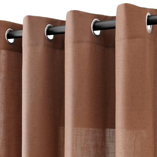 Image of Extra Long Cappuccino Linen Curtains 108 Inches Length for Living Room Sheer Grommet Light Filtering Privacy Neutral Drapes Luxury Modern Rustic Window Curtain for Bedroom Dining Room 52x108, 2 Panel