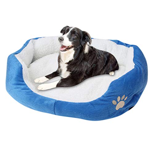 Pet Dog Bed,Dog Soft Pet Self Warm Cat Pet Basket Bed Mat With Fleece Lining Paw Print (Blue) #TOP30