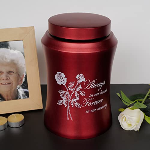 Image of Large Red Metal Cremation Urns for Human Ashes, for Adult Female | Full Size 220 lbs Capacity, Sealing Well & Durable, Stainless Steel, Funeral Women Ash Keepsake, Including a Velvet Bag