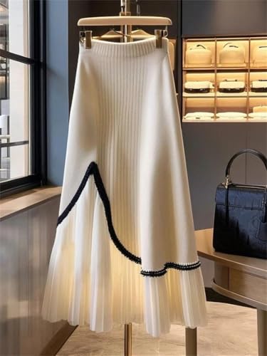 Women Thicked Patchwork Knitting Pleated Skirt Women's Casual A-Line Skirts3