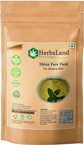 HerbsLand 100% Pure and Natural Ubtan Face Pack Mask with Orange Peel,Kappor,Wheat grass,Jasmine Essential Oil & Kasturi Haldi For Skin | Face Mask | Glowing Skin (100 g)