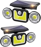 🌞【3 cabezales giratorios】Luz Solar Exterior con detectores de movimiento, tiene un reflector y dos focos. Los faros en ambos lados pueden hacer que el brillo sea más concentrado y ver las cosas con mayor claridad. El uso en patios, patios o plataformas de observación puede resolver el problema de iluminación de grandes espacios.