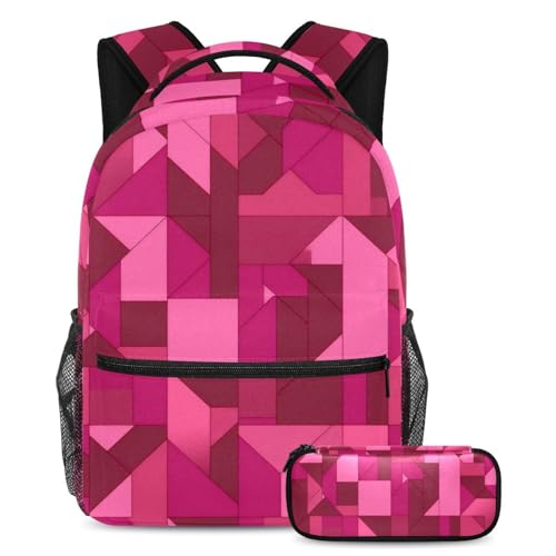 Sac à dos grande capacité avec trousse pour adolescents et enfants motif rose