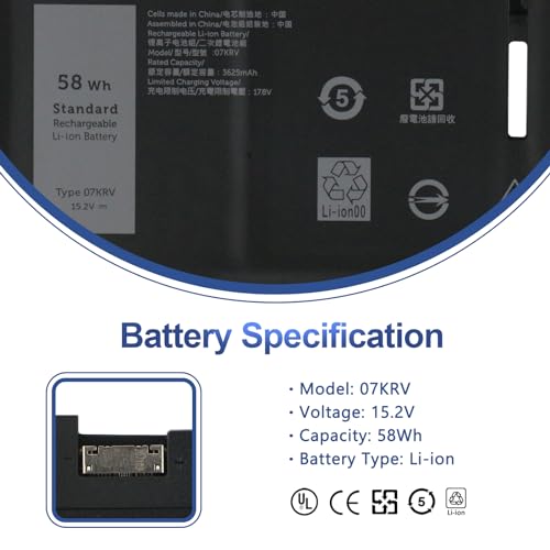 Image of ANTIEE 07KRV Laptop Battery Replacement for Dell Latitude 5430 5530 Precision 3570 P104F P104F005 P104F006 P137G004 P137G006 P137G005 Series H4PVC 0H4PVC Y86WG 78FWY 078FWY 0Y86WG 4FVJG 15.2V 3625mAh
