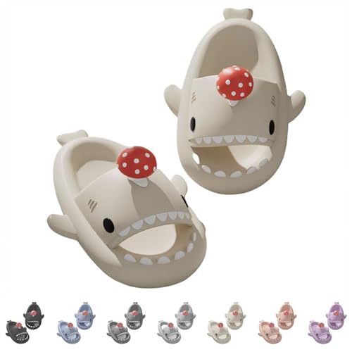 Mushroom Shark Slides for Men and Women, Non-Slip Comfy Sandals, Cushioned Beach & Shower Shoes with Lightweight Sole