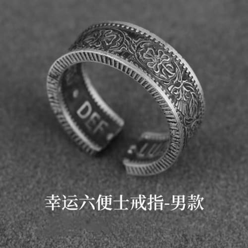 Vintage Lucky Sixpence Couple Adjustable Open Ring His & Hers Real Love Promise Ring Silver Couples Wedding Engagement Bands Top Ring Chunky Finger Bands BFF Gift for Best Friend Lover for Women3