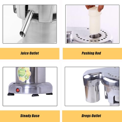 Presse-Agrumes Professionnelle, centrifugeuse à Pression à Froid 370 W, Robuste, en Acier Inoxydable, idéale pour Les Bars à jus, Restaurants et hôtels. Vitesse : 4 300 TR/Min.